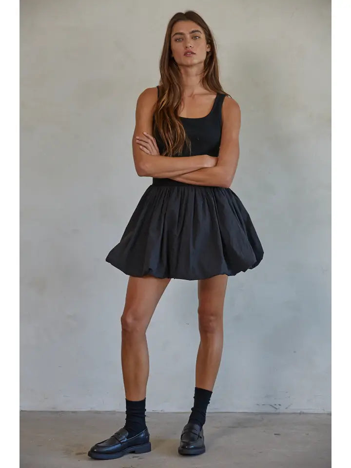 By Together L8230 | Woven Sleeveless Bubble Hem Mini Skort Dress