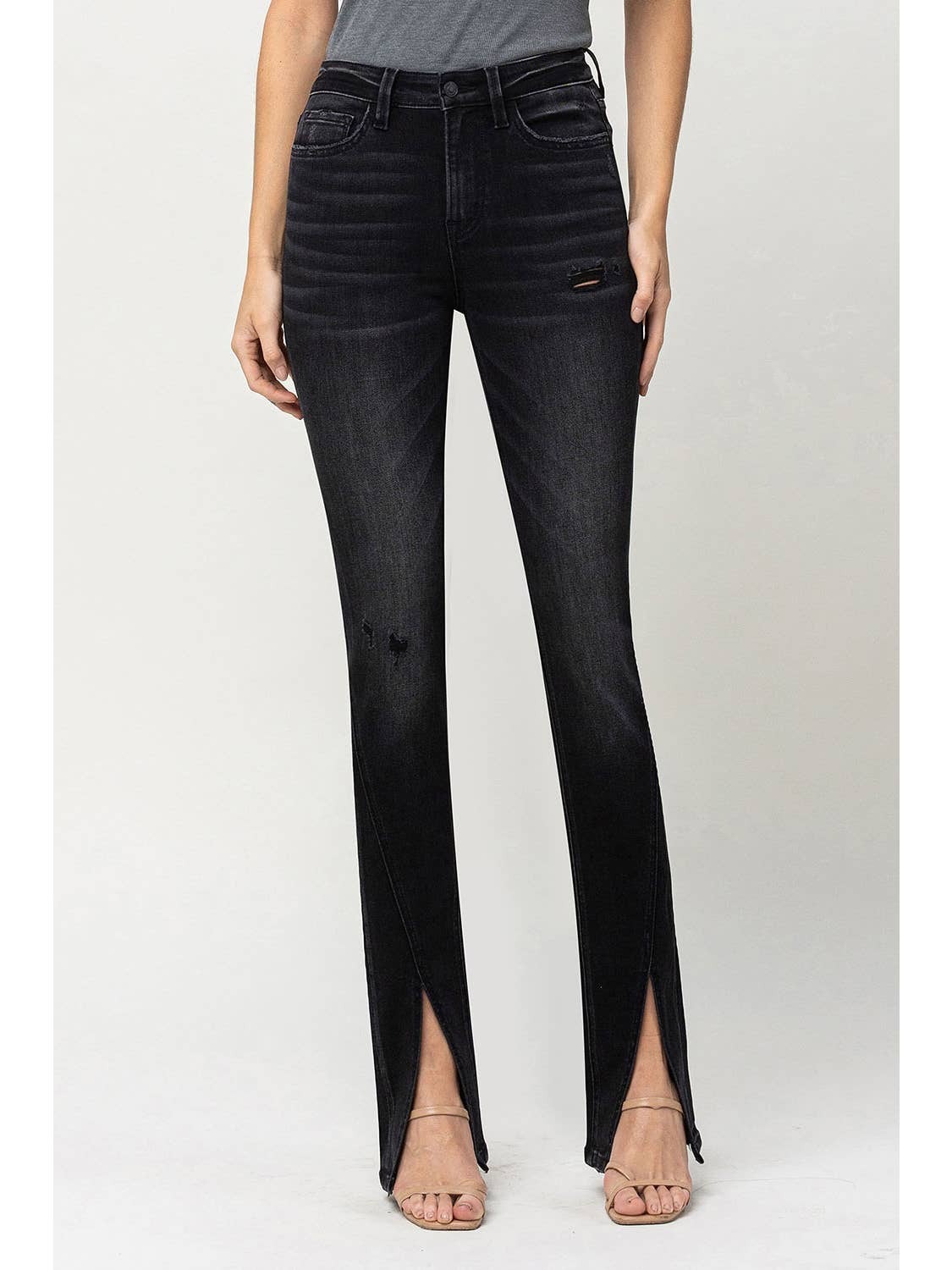 Flying Monkey High Rise Slanted Slit Slim Bootcut Jeans