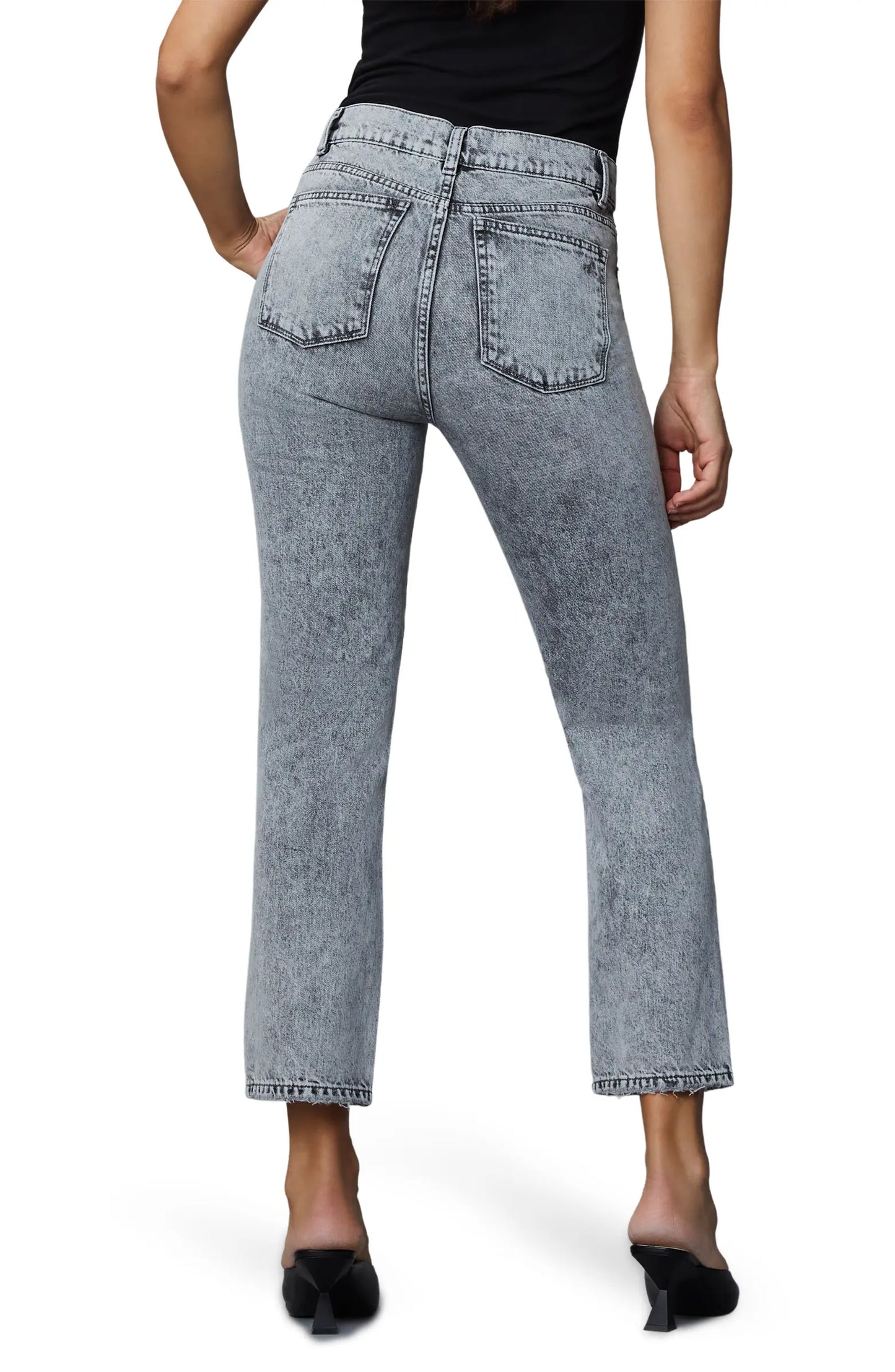 Back Picture of a model wearing the DL1961 Patti Straight High Rise Vintage Ankle-Chalk Distressed - CT Grace