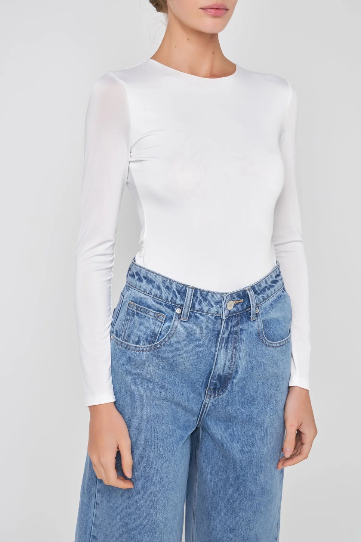 Endless Rose Long Sleeve White Bodysuit