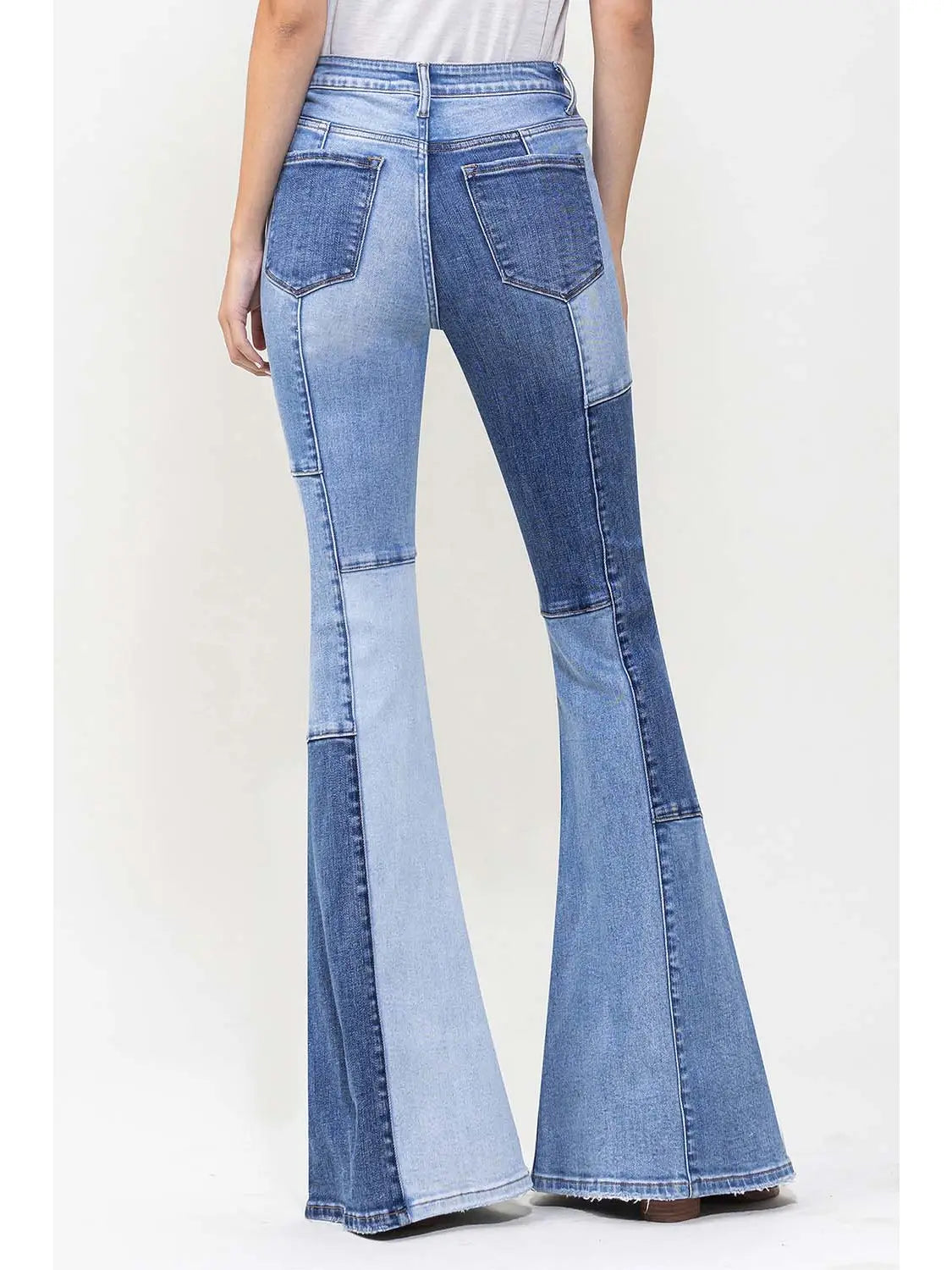 Flying Monkey High Rise Color Block Patchwork Super Flare Jeans
