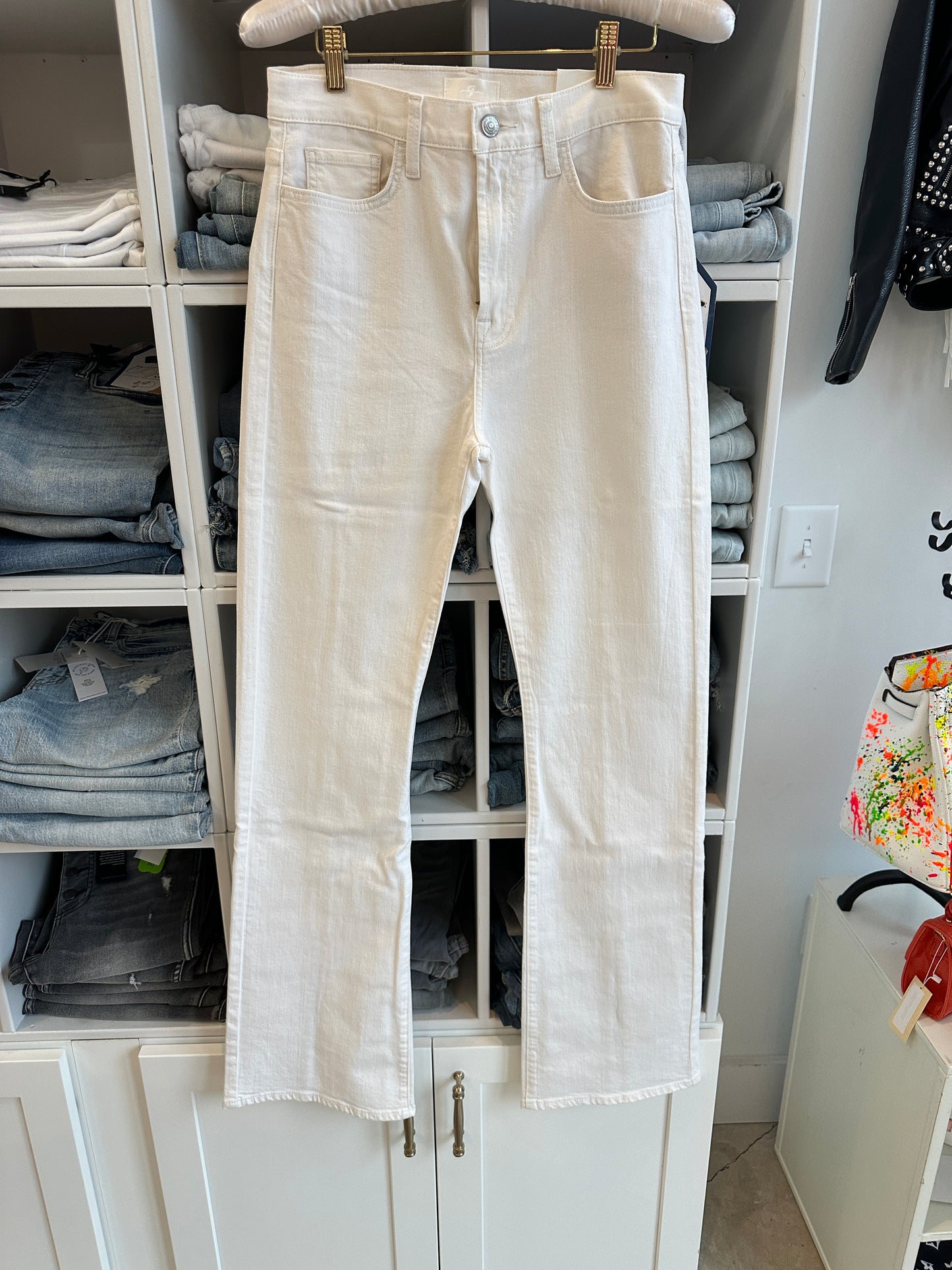 Front Picture of the 7 For All Mankind Ecru Easy Boost Boot Cut - CT Grace