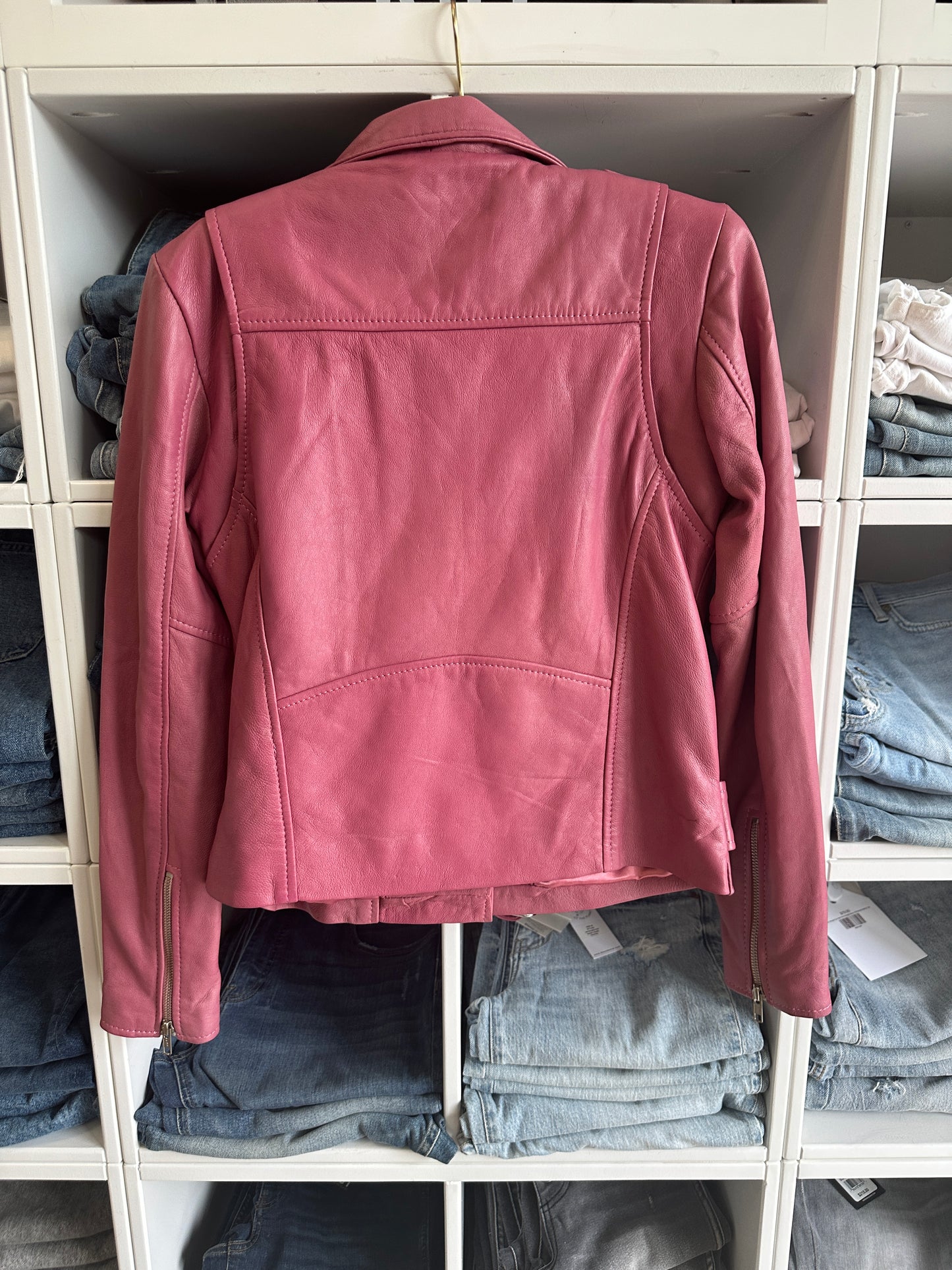 Luxe & Leather Pink Leather Moto Jacket