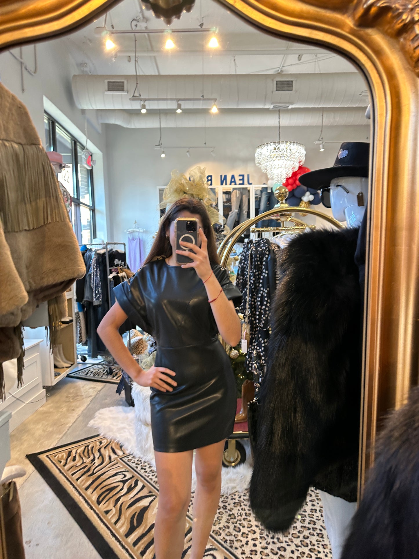 JS71 Black Leather Mini Dress