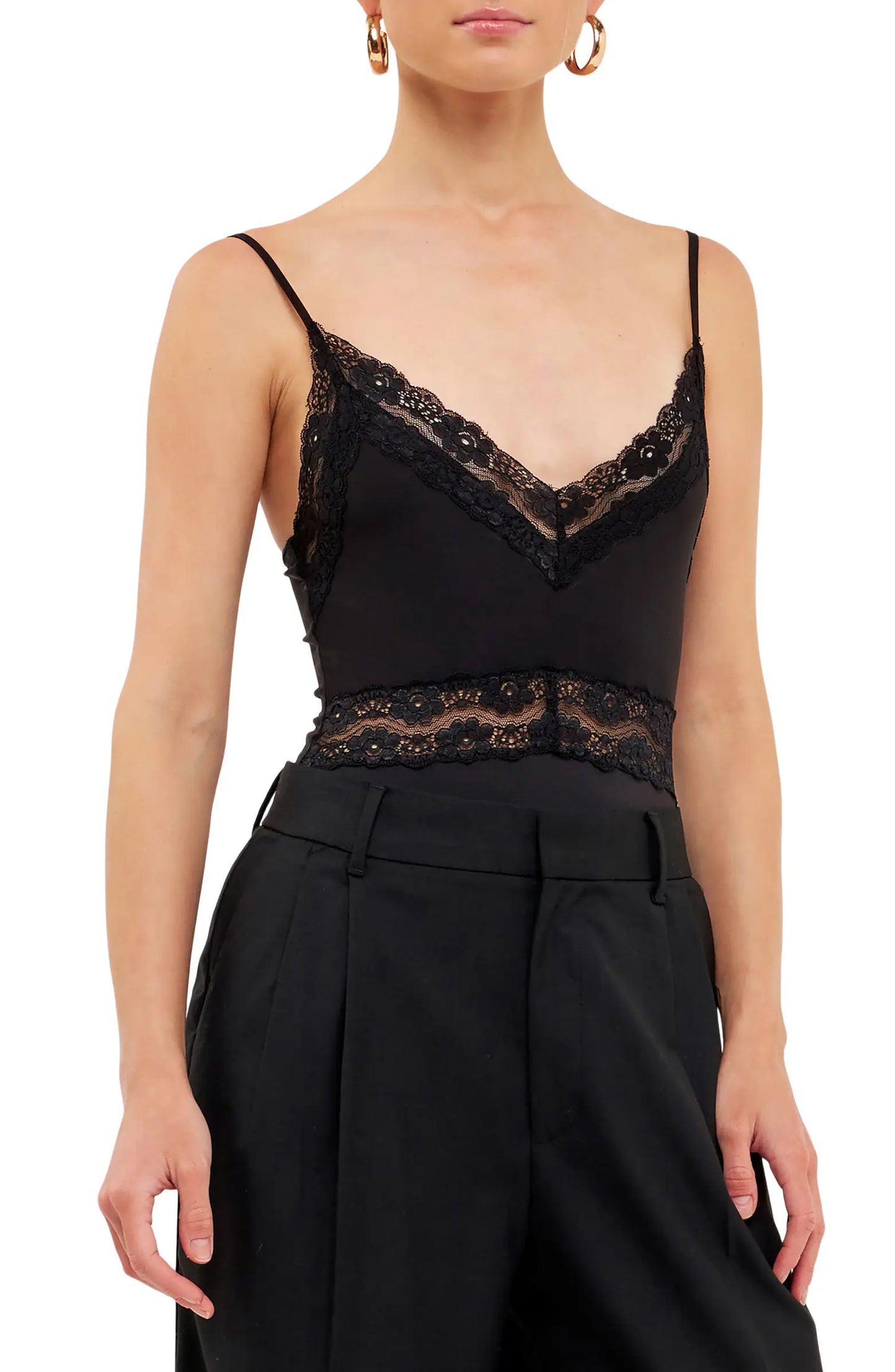 Zoom picture of a model using the Endless Rose Lace Bodysuit Black - CT Grace