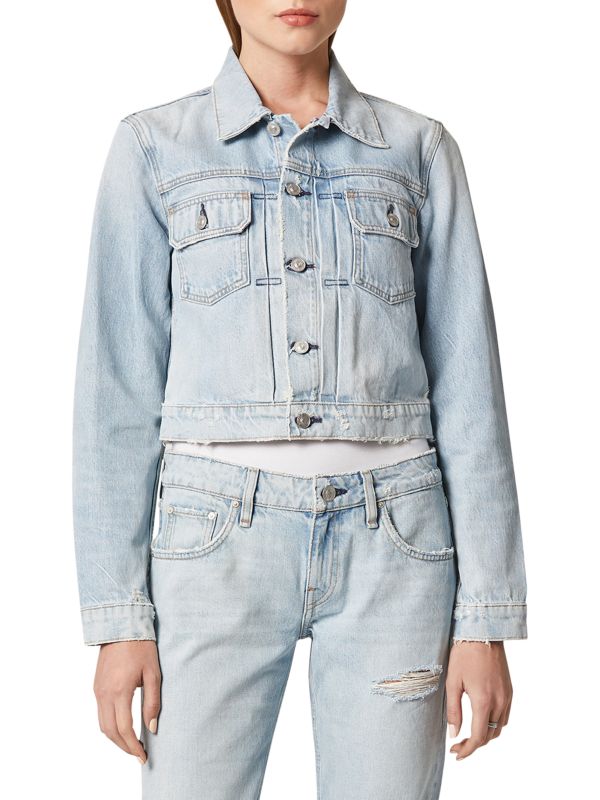 Picture of a model wearing the Hudson Lola Shrunken Trucker Jacket - CT Grace