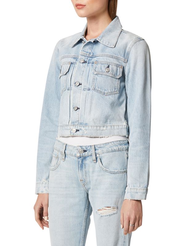 Side Picture of a model wearing the Hudson Lola Shrunken Trucker Jacket - CT Grace