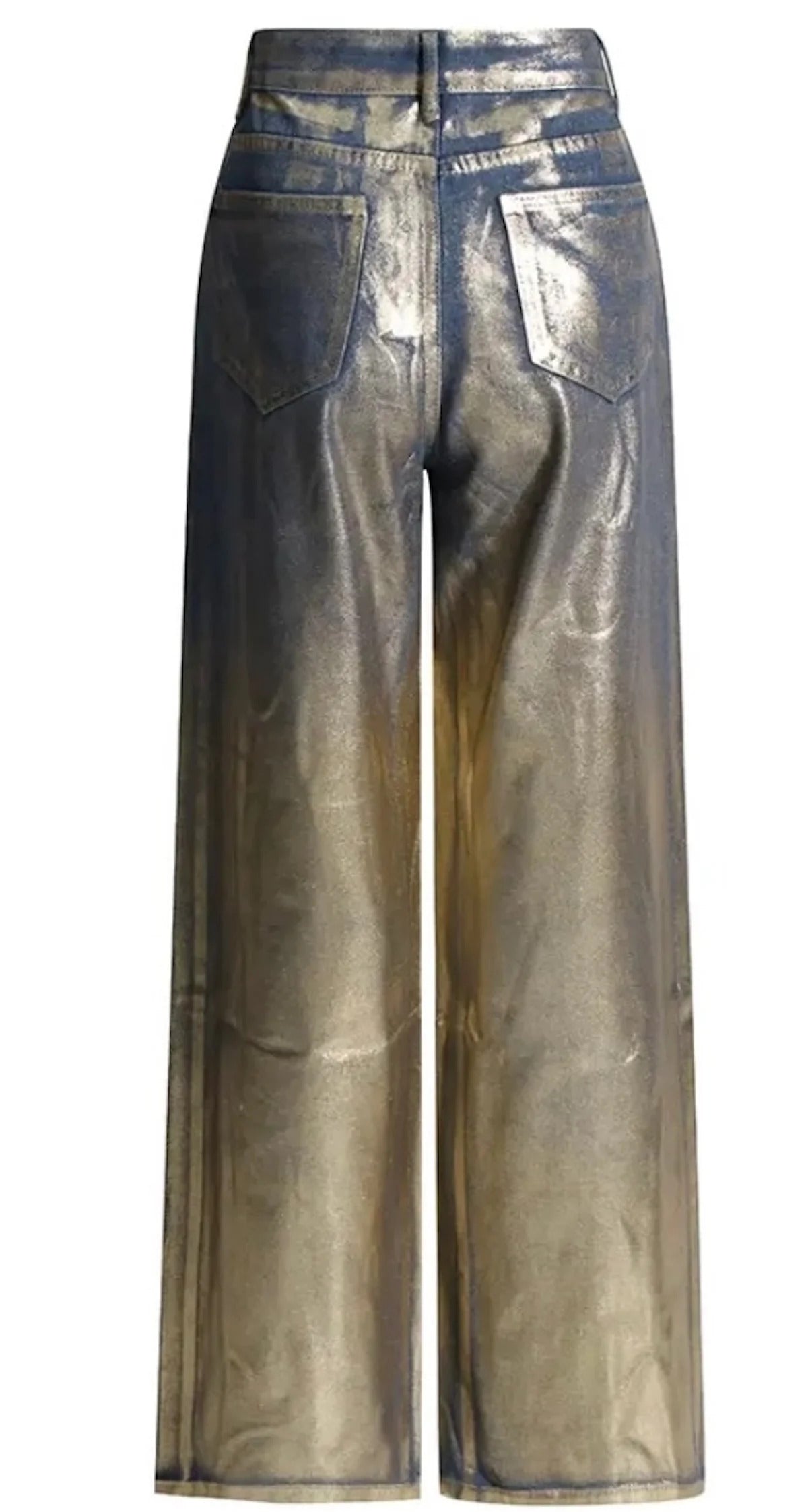 Luxe & Leather by Madonna & Co Gold Foil Denim Wide Legged Jeans