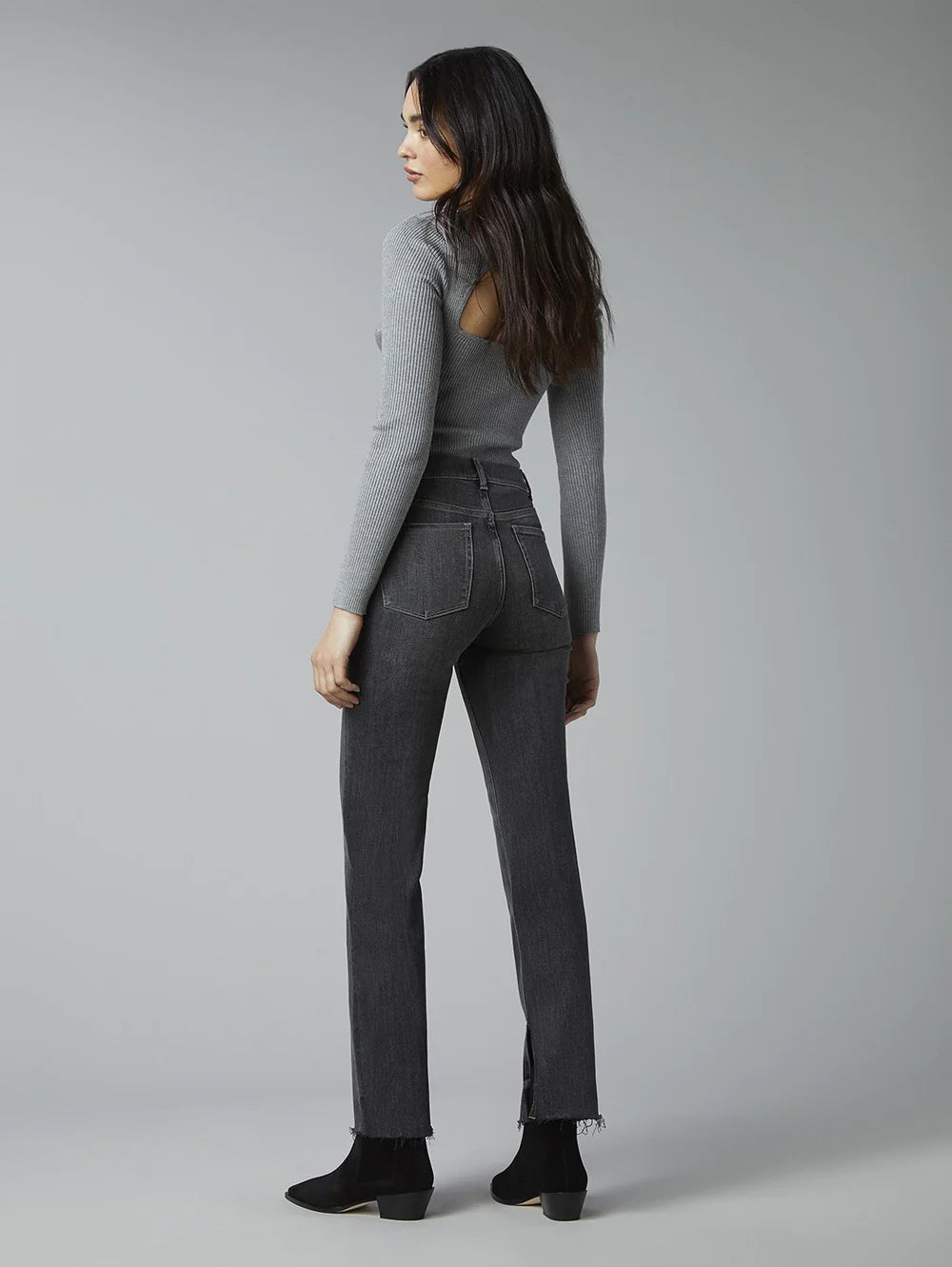 Back picture of a model wearing the DL1961 Patti Straight High Rise Vintage Ankle - CT Grace