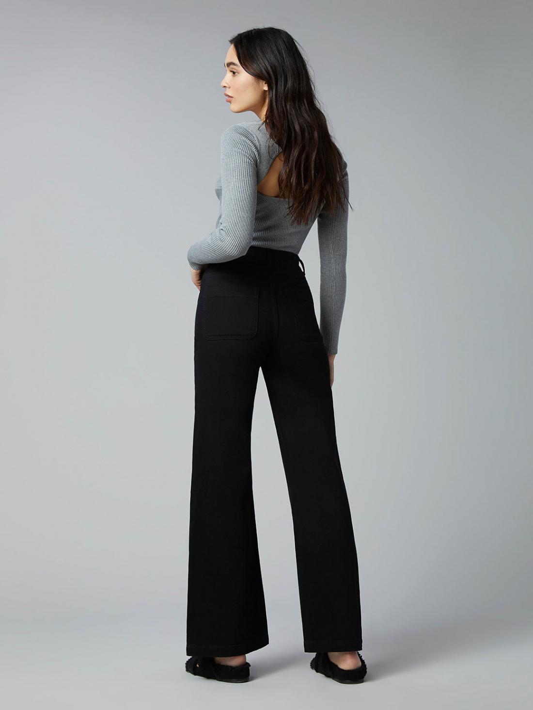 Back Picture of a model wearing the DL1961 Wide Leg High Riser Vintage Black - CT Grace