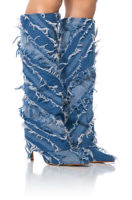 AZALEA WANG Fisher Fold Over Boot In Denim