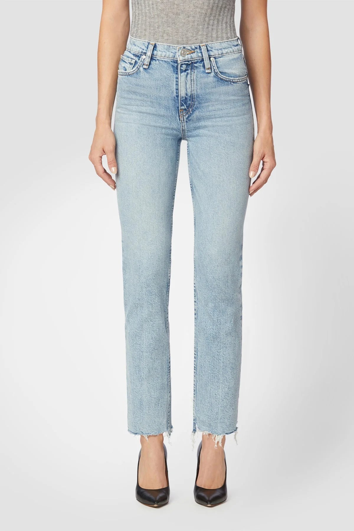 Front picture of a model wearing the Hudson Remi Straight Cropped High Rise - CT Grace