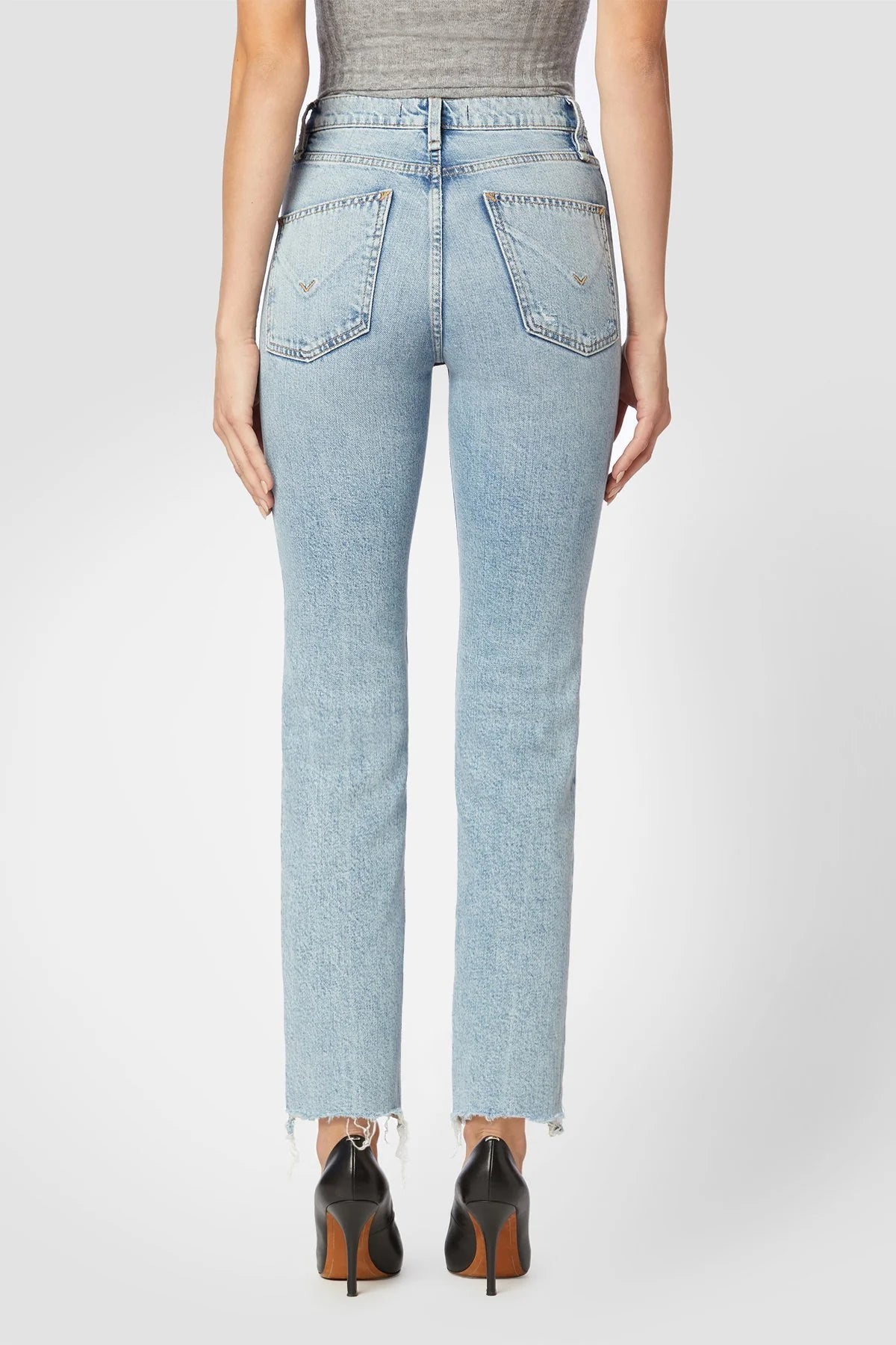 back picture of a model wearing the Hudson Remi Straight Cropped High Rise - CT Grace