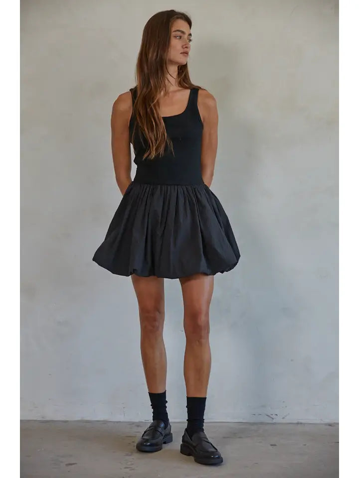 By Together L8230 | Woven Sleeveless Bubble Hem Mini Skort Dress