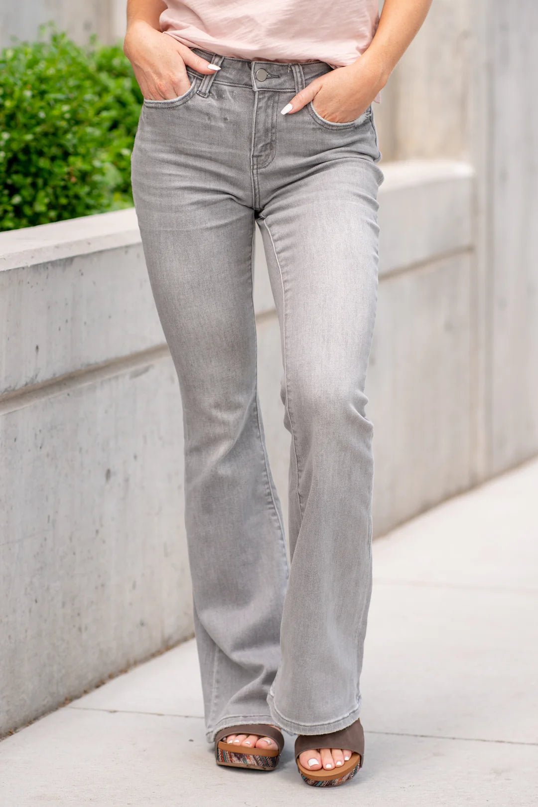 Front zoom picture of a model wearing the Flying Monkey Mid-Rise Flare Assuring - CT Grace
