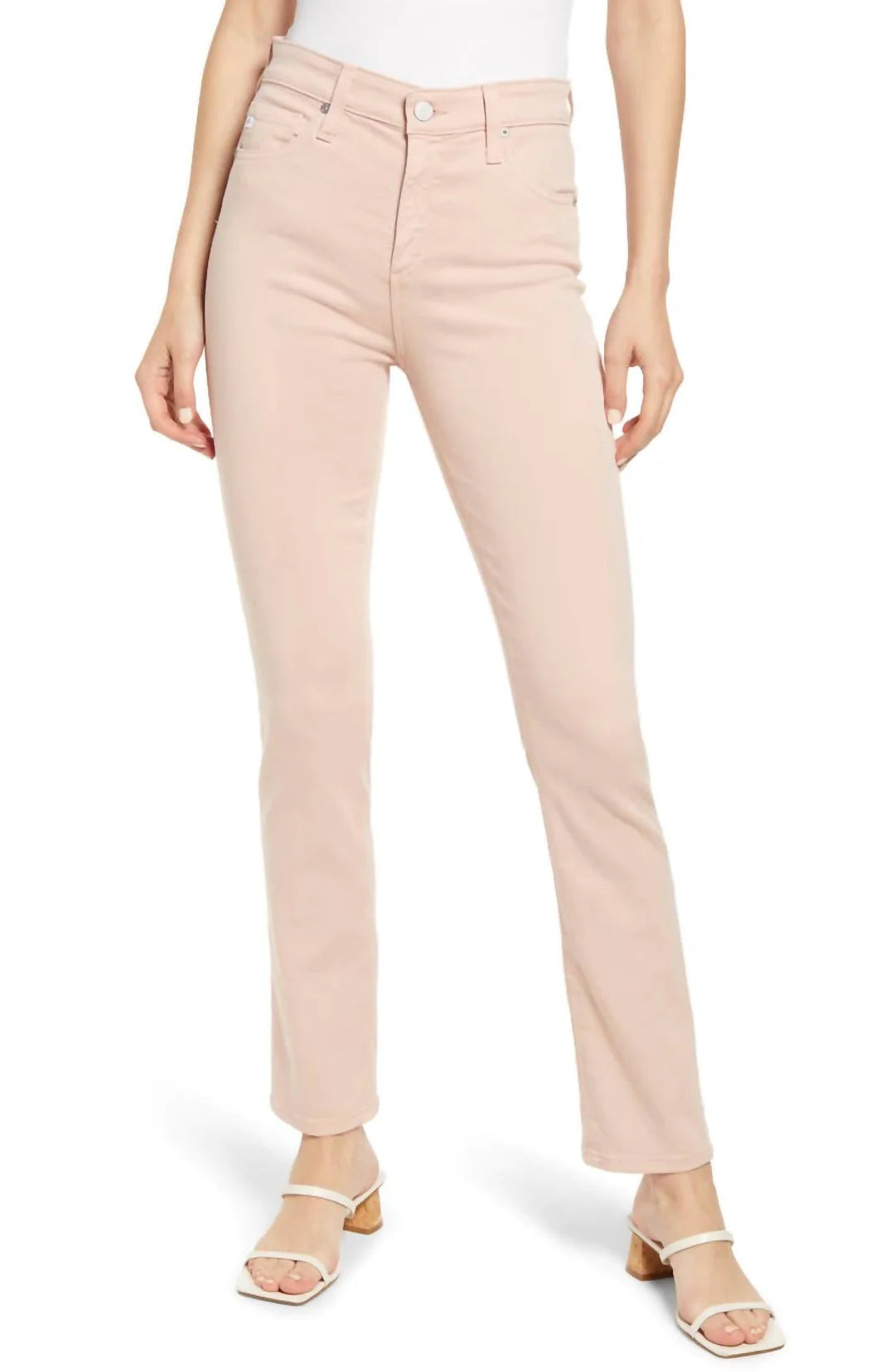 Front picture of a model wearing the AG Jeans Mari Pink Vintage - CT Grace