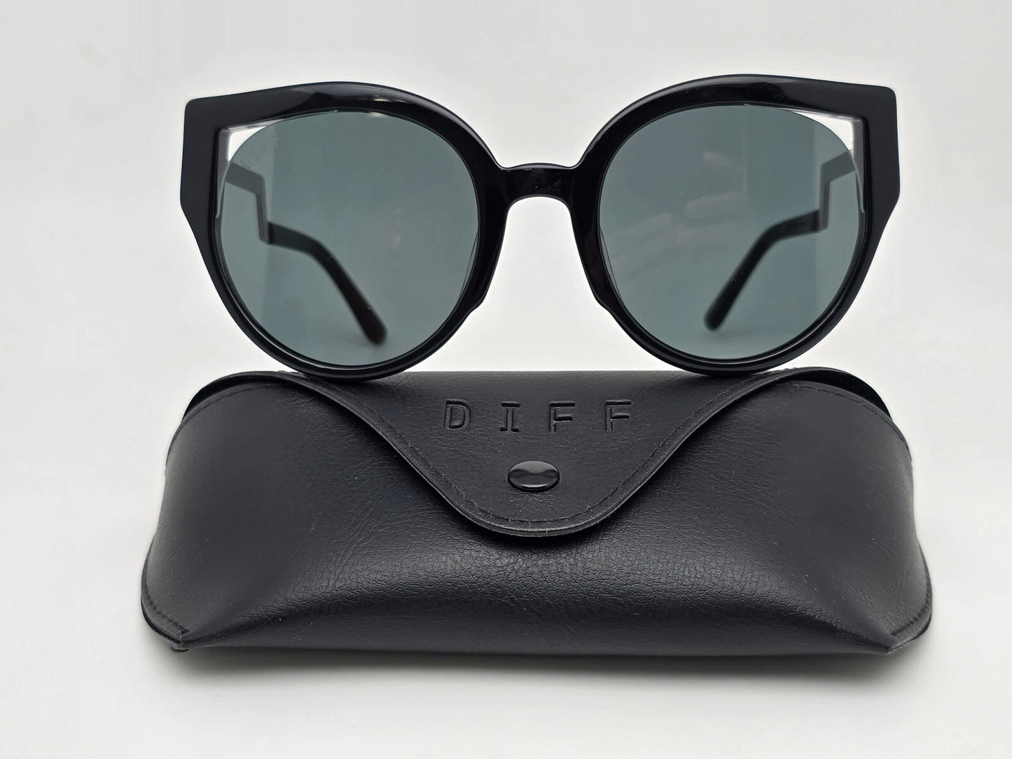 Diff Eyewear Penny Gloss Black Frame Smoke Grey Lens Sunglasses w Case 55-16-142