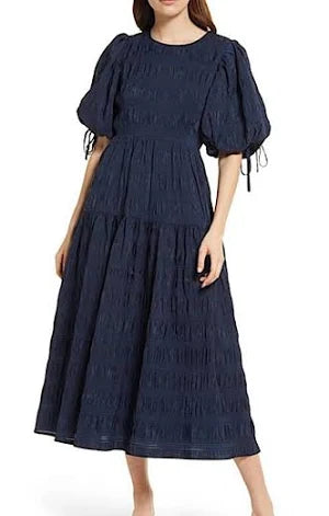 Moon River Dresses Moon River Exclusive Caramel Bubble Sleeve Smocked Midi Dress