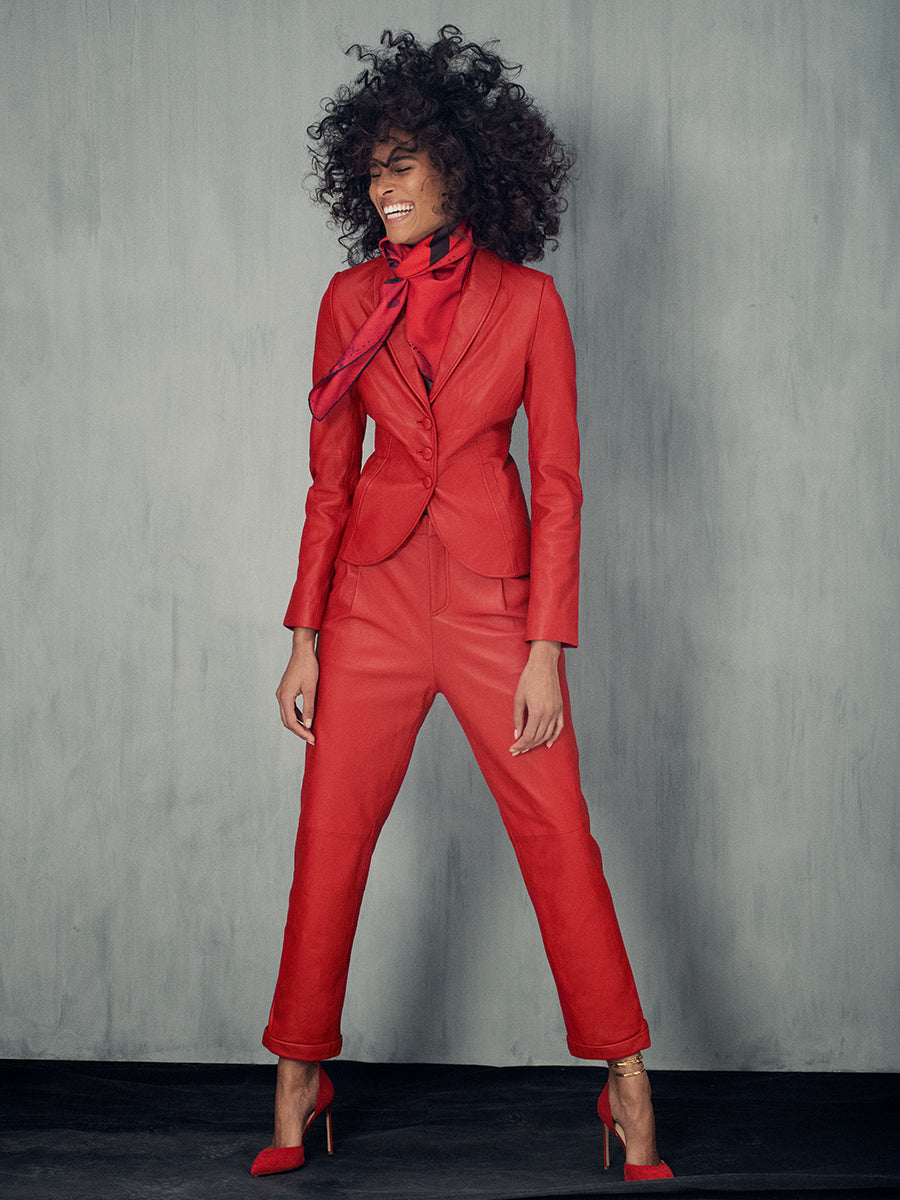 ASbyDF Denise Recycled Leather Trouser - Coco Red