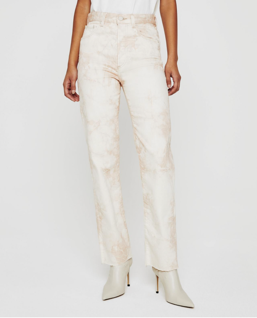 Picture of a model wearing the AG Alexxis Crop Jeans - Tie dye mauve orchid - CT Grace