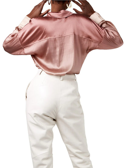 Body picture of a model facing away using the ASbyDF Tramonto Blouse Mauve - CT Grace
