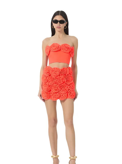 AFRM Rita Rosette Skirt - Fiery Coral
