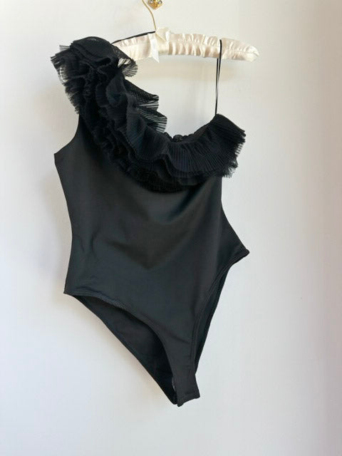 Picture of the Endless Ross Tulle Ruffle One-Shoulder Bodysuit - CT Grace