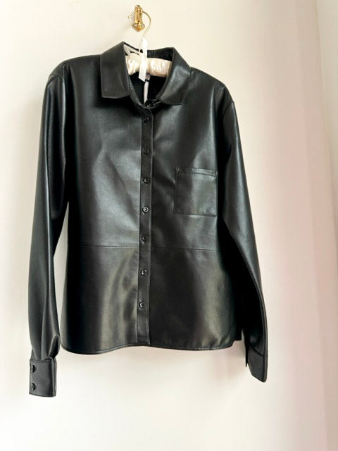 Picture of the ASbyDF Recycled Leather Blouse hanging from a clothes hanger - CT Grace