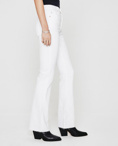 Side picture of a model wearing the AG Jeans White Alexxis Boot - CT Grace