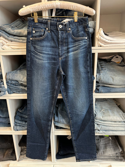 Front zoom picture of a model using the AG Jeans Alexxis Slim Dark Wash High Rise Vintage - CT Grace