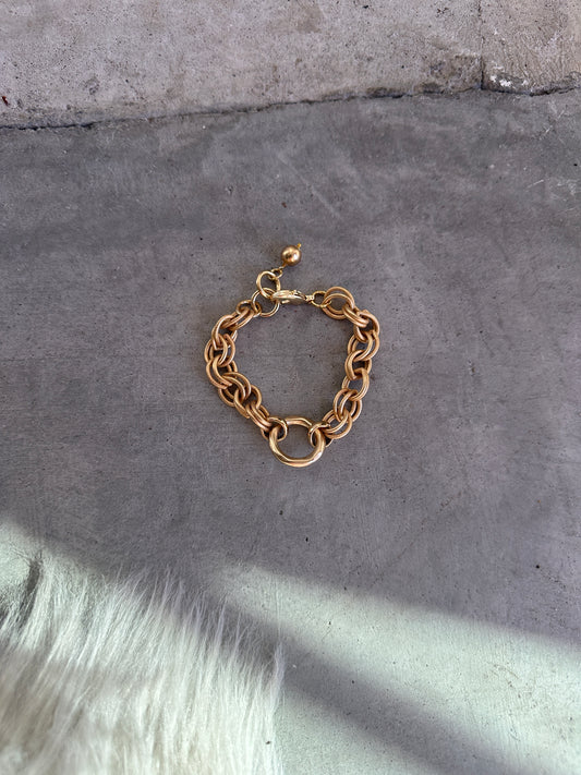 BE-JE Designs Matte Gold Chain Link Bracelet w/Pave Toggle