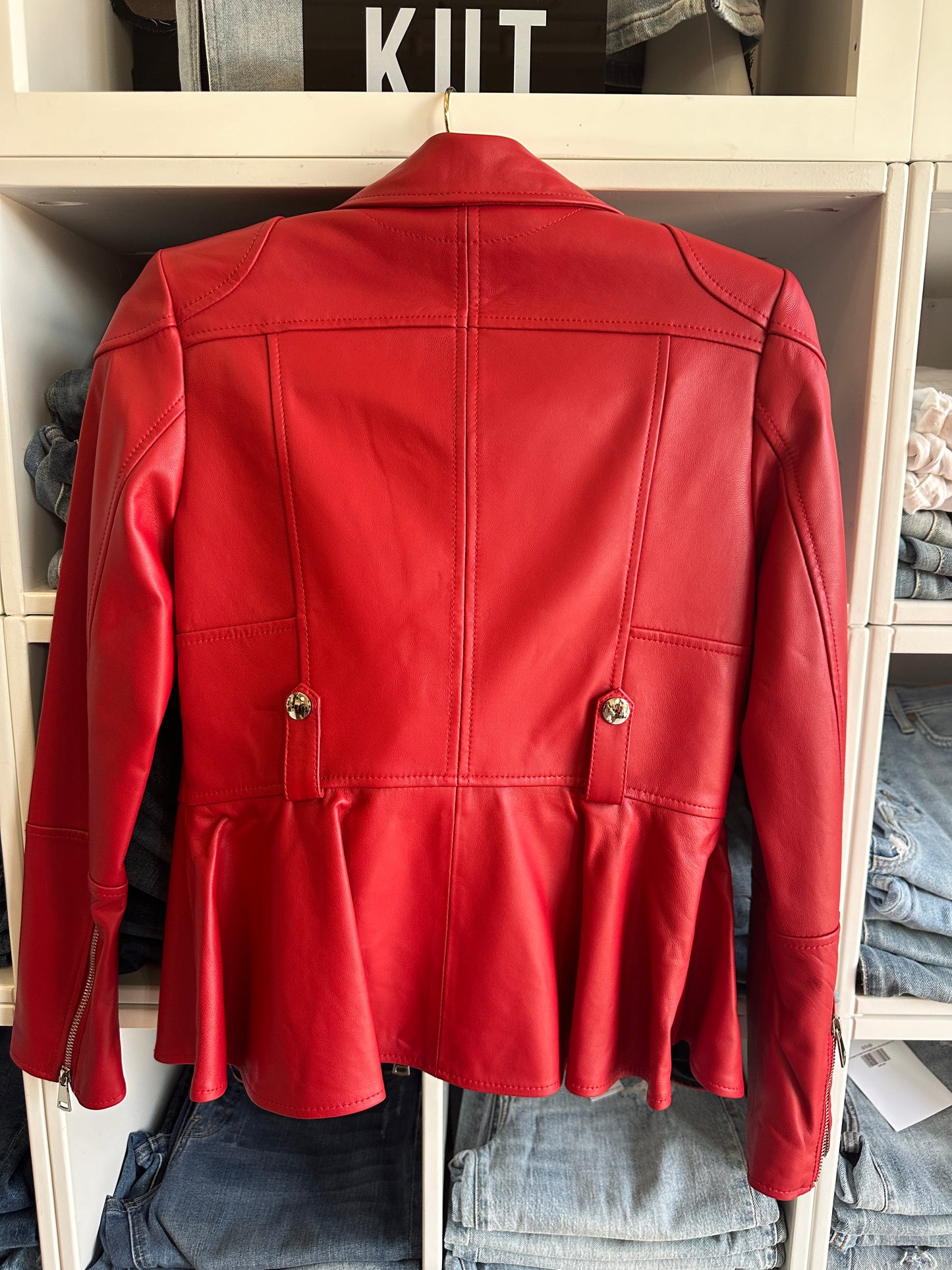 Luxe & Leather by Madanna Leather Peplum Red Jacket