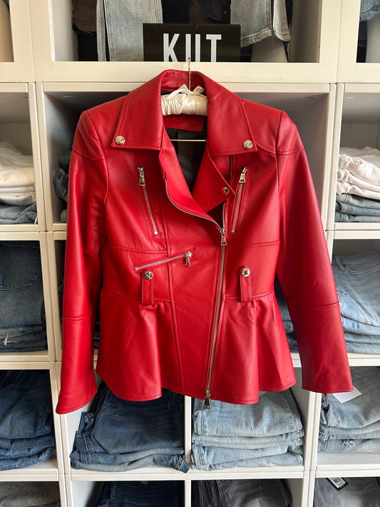 Luxe & Leather by Madanna Leather Peplum Red Jacket