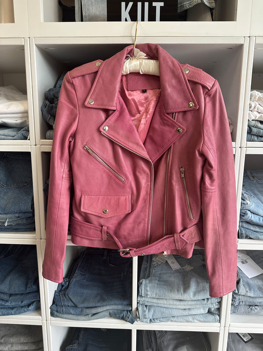 Luxe & Leather Pink Leather Moto Jacket
