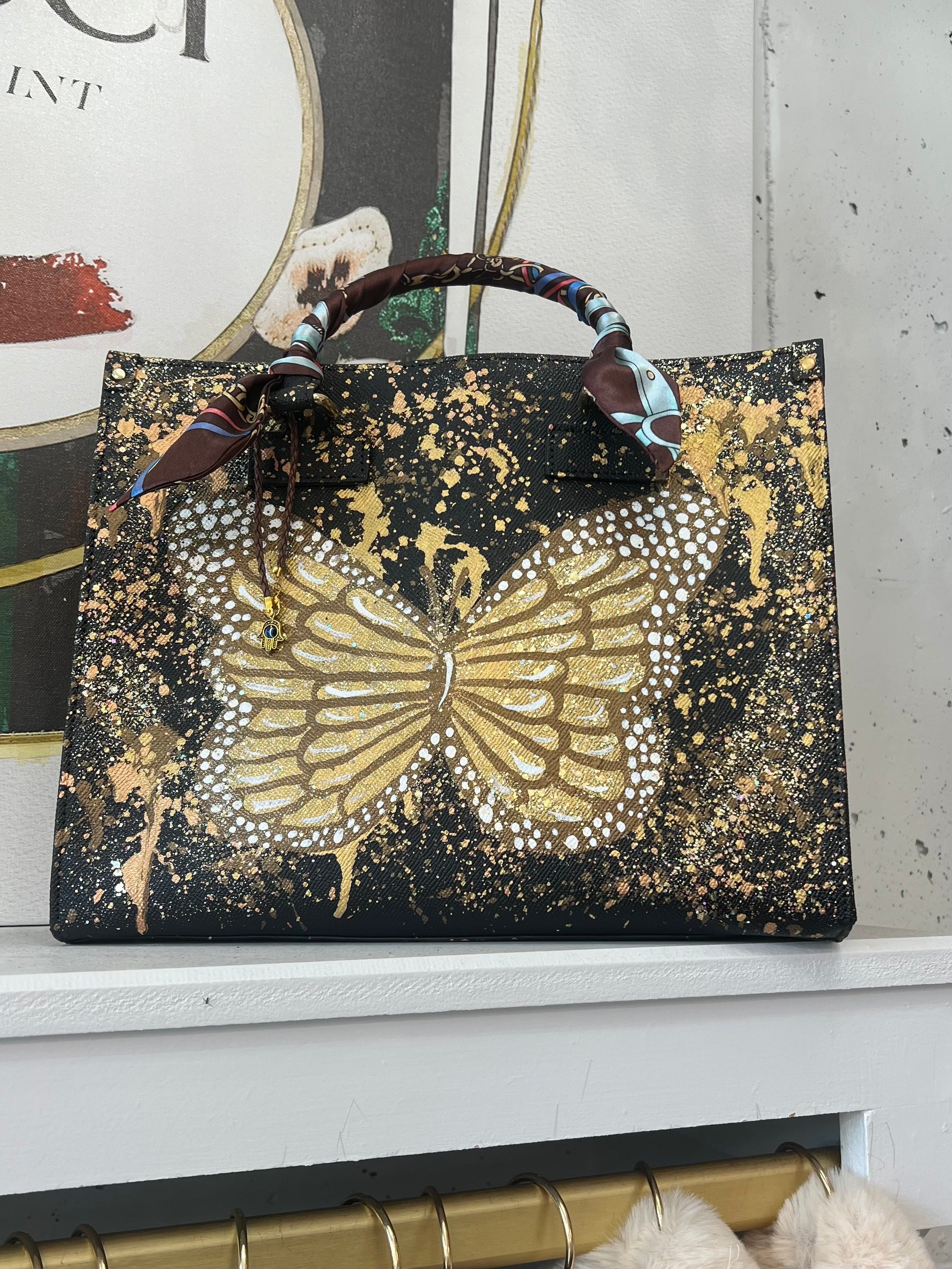 Picture of the Anca Barbu Gold/Black Butterfly Handbag 30" - CT Grace