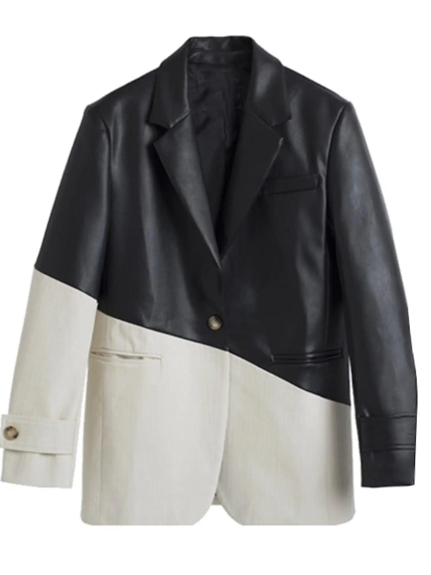 Luxe & Leather Color Block Black Leather Blazer