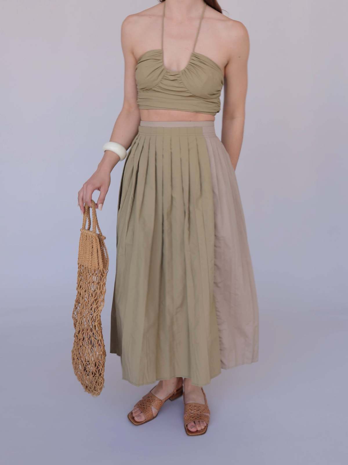 Moon River Two toned Pleated Midi Skirt