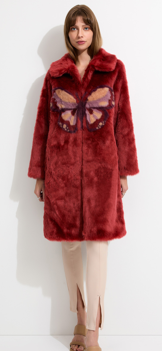 Picture of a model wearing the Unreal Fur Butterfly Jacket - CT Grace