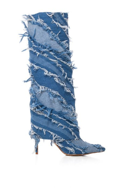 AZALEA WANG Fisher Fold Over Boot In Denim