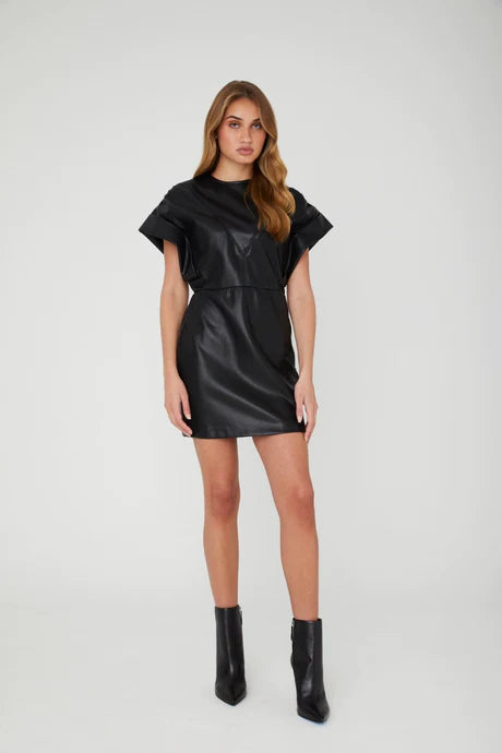 JS71 Black Leather Mini Dress