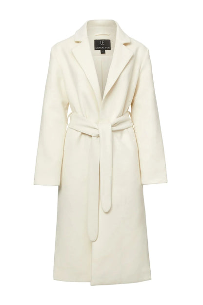 Front picture of the Unreal Fur Off White Long Coat - CT Grace