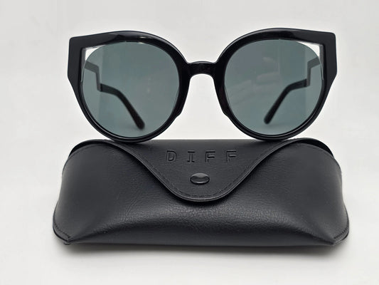 Diff Eyewear Penny Gloss Black Frame Smoke Grey Lens Sunglasses w Case 55-16-142