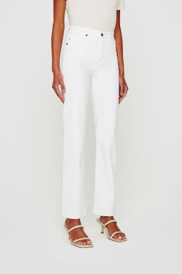 Front picture of a model wearing the AG Jeans Alexxis Straight Jeans White - CT Grace