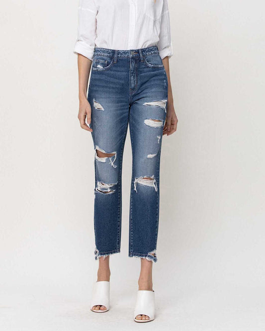 Zoom picture of a model using the Flying Monkey Distressed Boyfriend Jean with Broken Hem - CT Grace