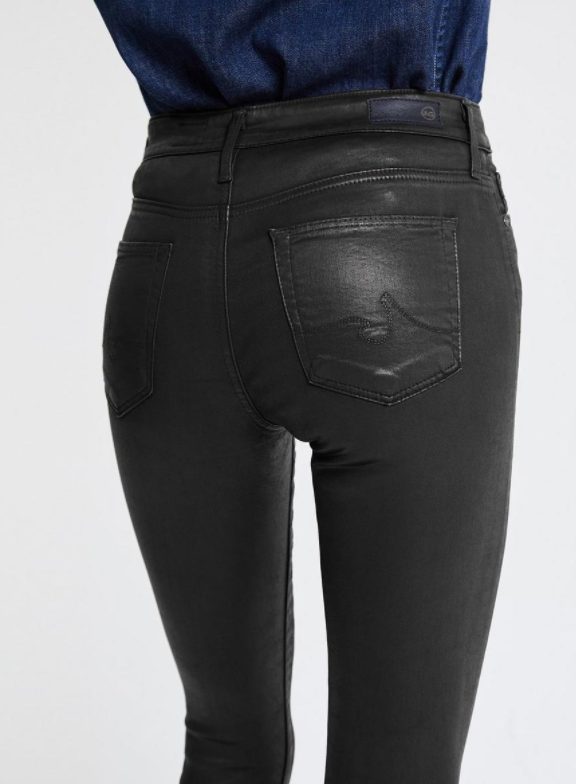 Back zoom Picture of a model wearing the AG Farrah Coated Ankle Skinny Jeans - Luminous gunmetal - CT Grace